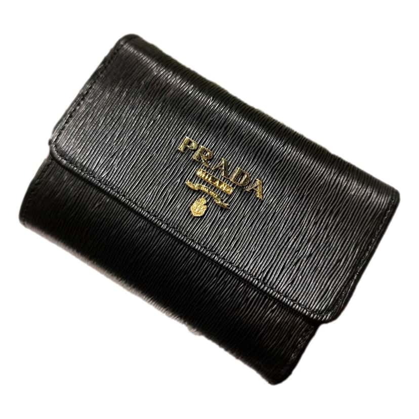 Prada Prada Vitello Move Nero Black Trifold Coin Zipper Snap Card Holder Wallet Black Leather Never worn, with tag - Front View