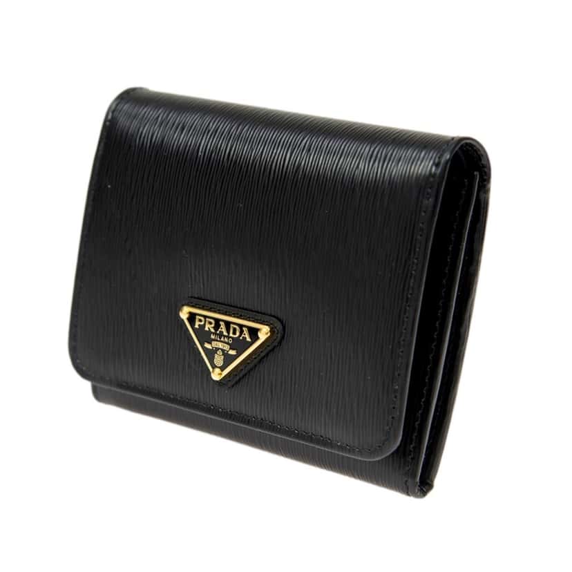 Prada Prada Vitello Move Trifold Compact Wallet Black Leather Triangle Plaque Black Leather Never worn, with tag - Back View