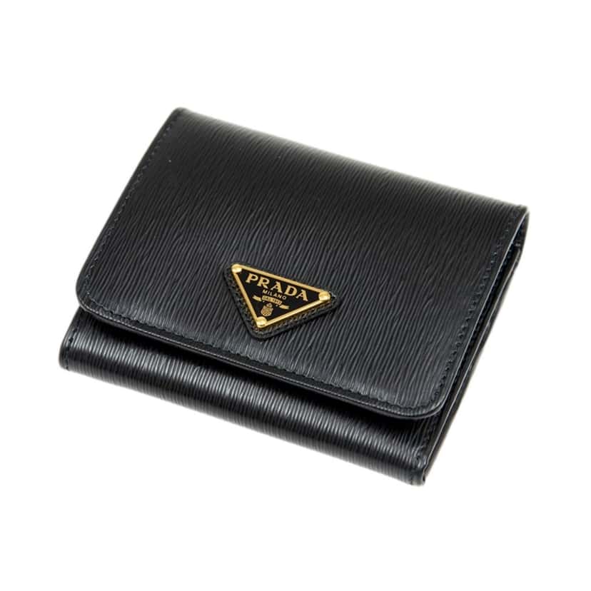 Prada Prada Vitello Move Trifold Compact Wallet Black Leather Triangle Plaque Black Leather Never worn, with tag - Box View