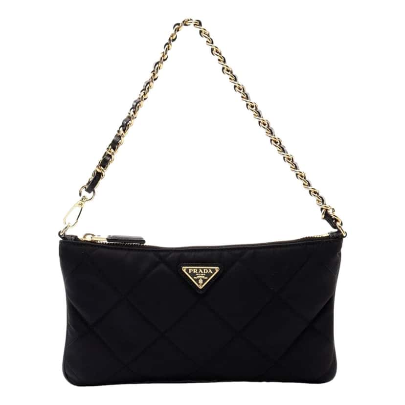 Prada Prada Re-Edition 1995 Black Gold  Re-Nylon Pouch Handbag Black Never worn, with tag - Front View