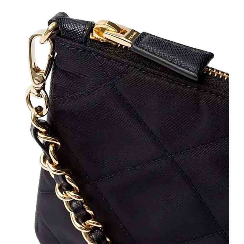 Prada Prada Re-Edition 1995 Black Gold  Re-Nylon Pouch Handbag Black Never worn, with tag - Model View