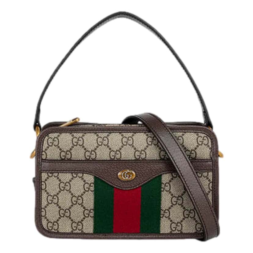 Gucci Gucci Ophida GG Supreme Canvas Leather Webstripe Top Handle Crossbody Handbag Brown Canvas Never worn, with tag - Front View