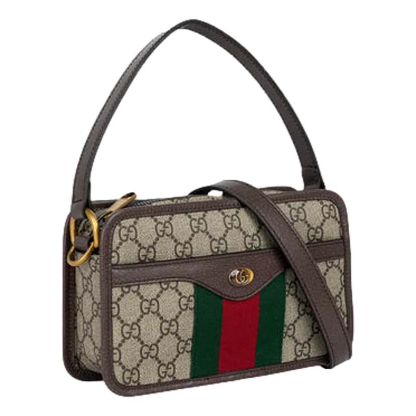 Gucci Gucci Ophida GG Supreme Canvas Leather Webstripe Top Handle Crossbody Handbag Brown Canvas Never worn, with tag - Back View