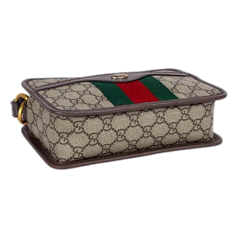 Gucci Gucci Ophida GG Supreme Canvas Leather Webstripe Top Handle Crossbody Handbag Brown Canvas Never worn, with tag - Model View
