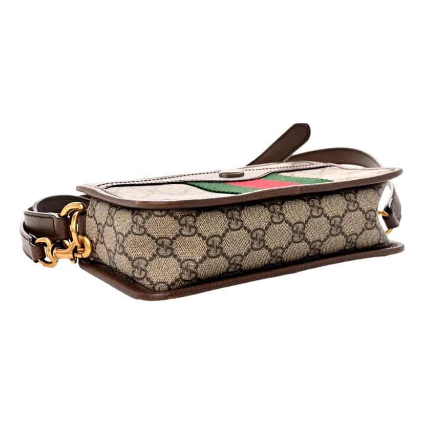 Gucci Gucci Ophida GG Supreme Canvas Leather Webstripe Top Handle Crossbody Handbag Brown Canvas Never worn, with tag - Box View