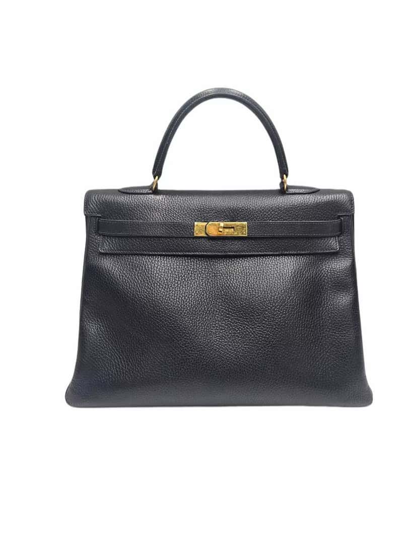 Hermès Kelly 35 Vintage Clemence Black Leather Very good condition - Front View