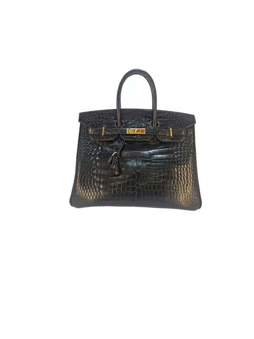 Hermès Birkin 35 Crocodile Porosus Black Leather Good condition - Front View