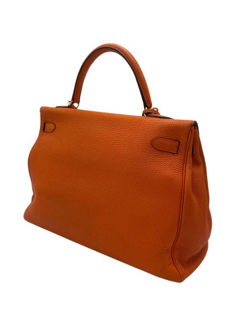 Hermès Kelly 35 Clemence Leather Orange Leather Good condition - Back View