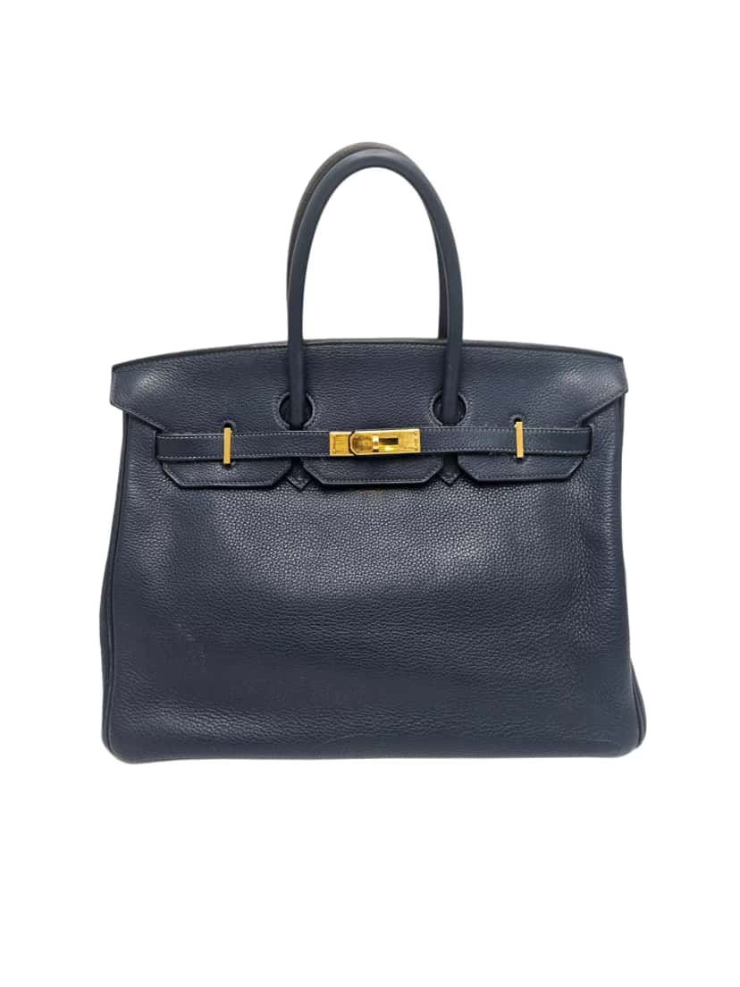Hermès Birking 35 Clemence Gold Blue Leather Gold Good condition - Front View