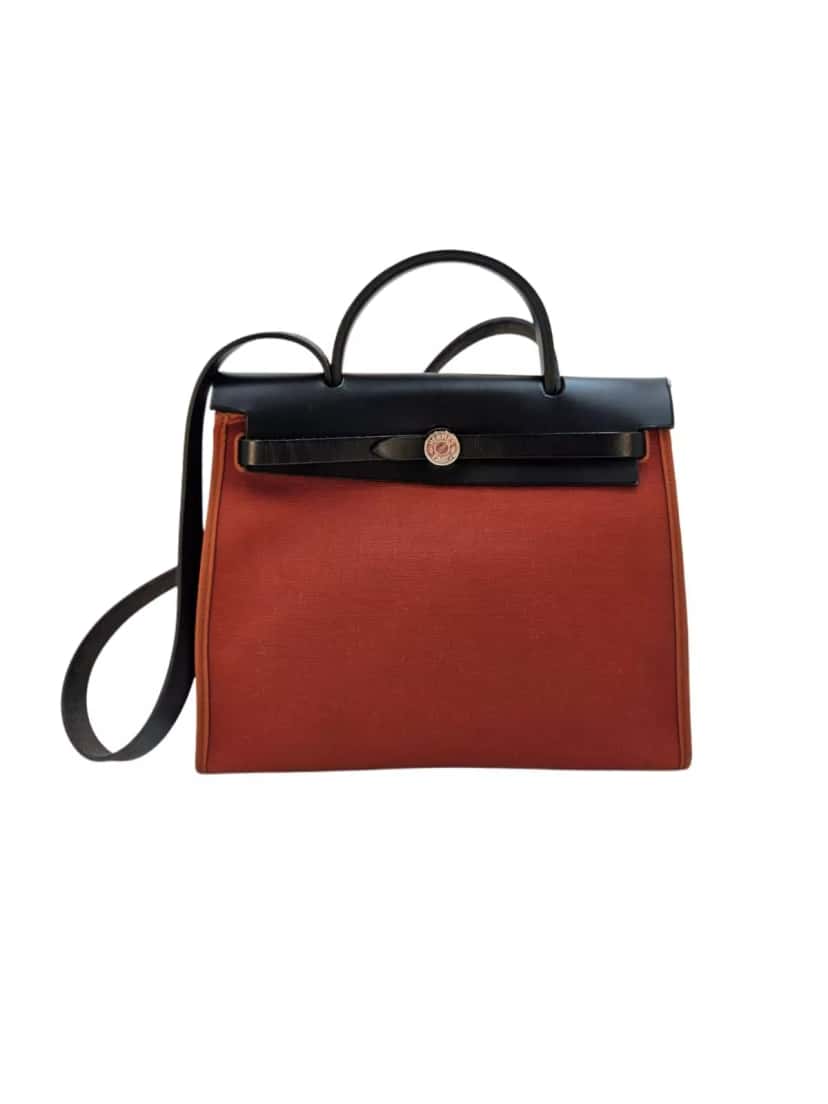 Hermès Canvas Leather Herbag Zip Brown Leather Very good condition - Front View