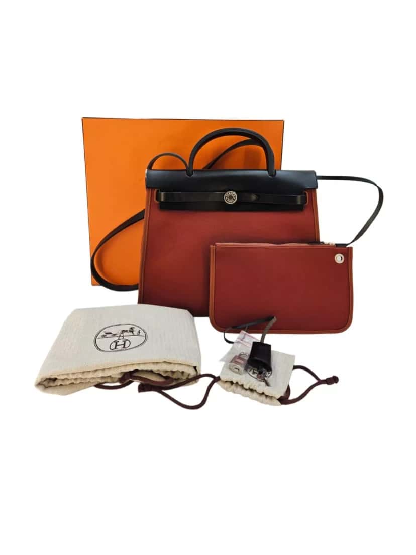 Hermès Canvas Leather Herbag Zip Brown Leather Very good condition - Back View