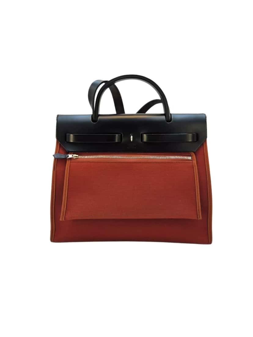 Hermès Canvas Leather Herbag Zip Brown Leather Very good condition - Model View
