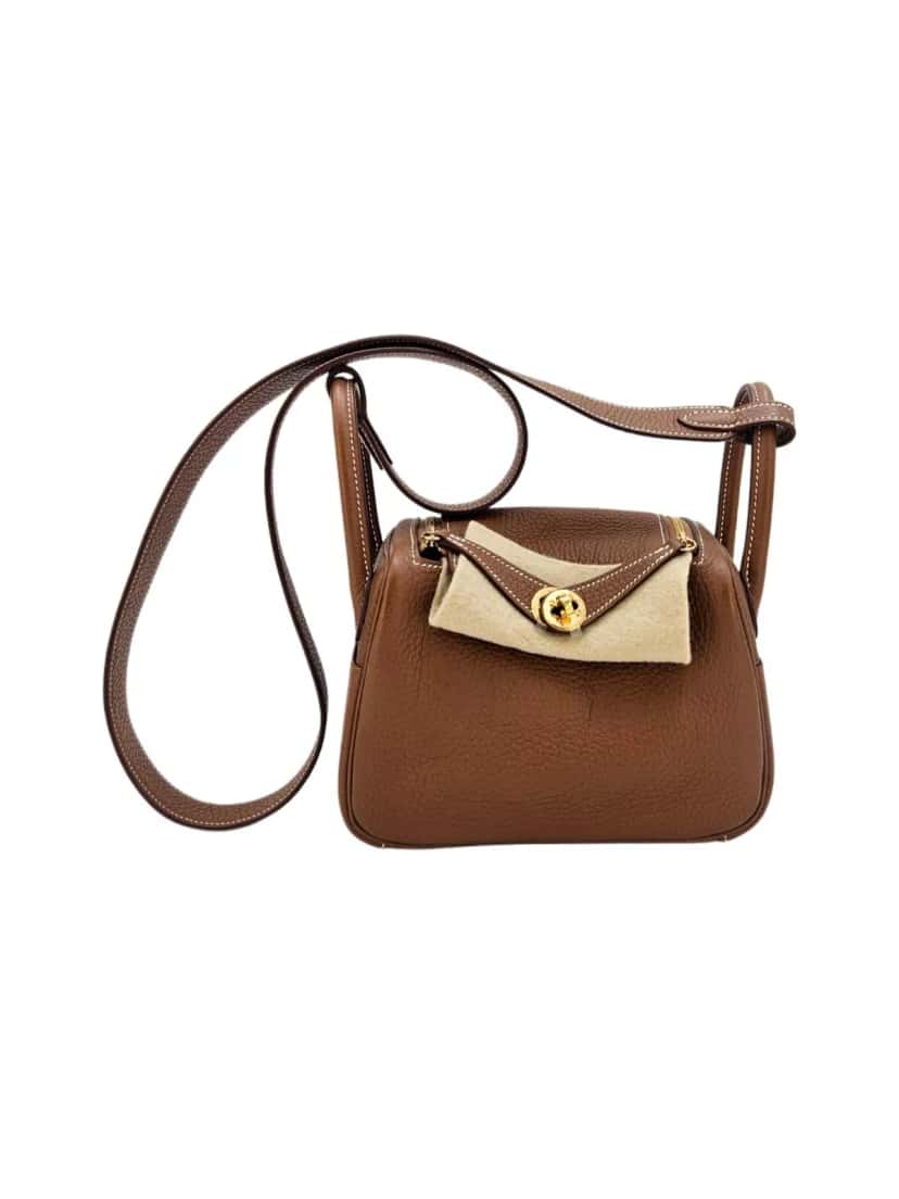 Hermès Mini Lindy Gold Hardware Brown Leather Gold Very good condition - Front View