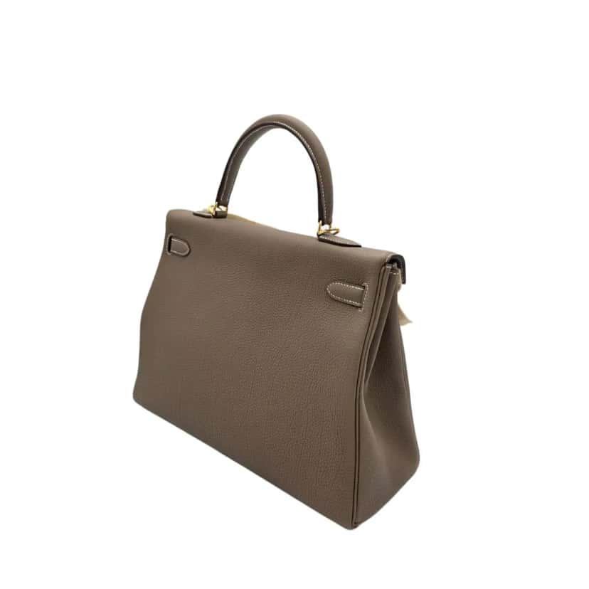 Hermès Kelly 35 Togo Retourne Grey Leather Gold Never worn - Back View