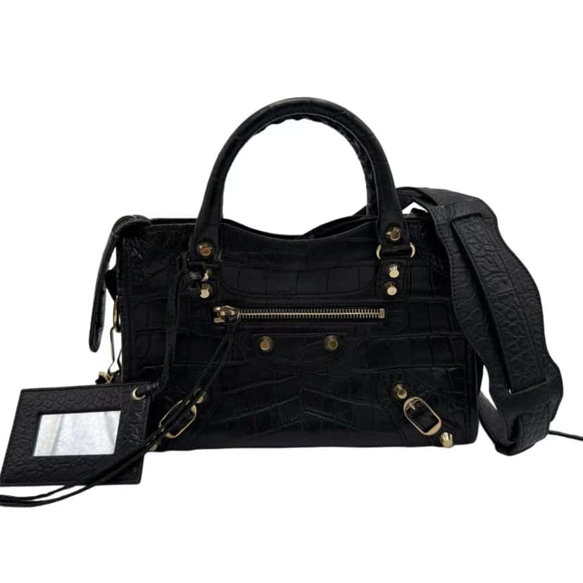 Balenciaga Black Croc City Bag