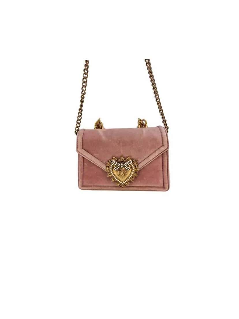 Dolce & Gabbana Devotion Velvet Top Handle Pink Leather Good condition - Box View