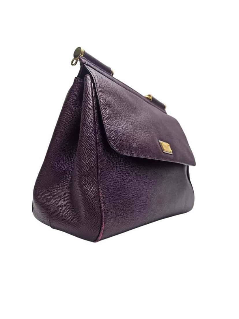 Dolce & Gabbana Miss Sicily Purple Handbag Purple Leather Good condition - Back View