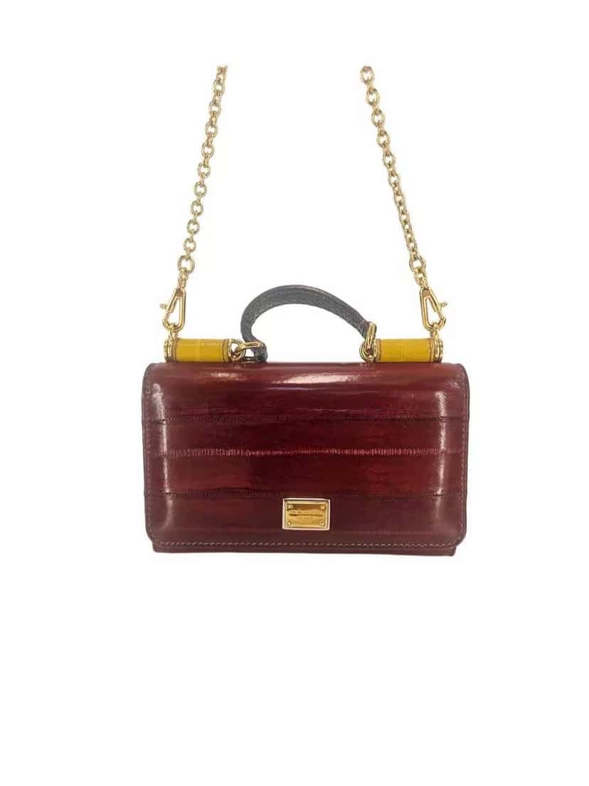 Dolce & Gabbana Tricolor Eel Sicily Bag Burgundy Leather Very good condition - Front View