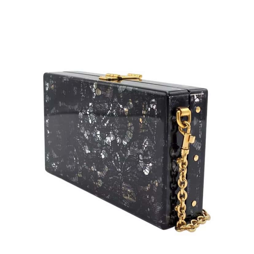 Dolce & Gabbana Black Lace Dolce Clutch Black Leather Very good condition - Back View