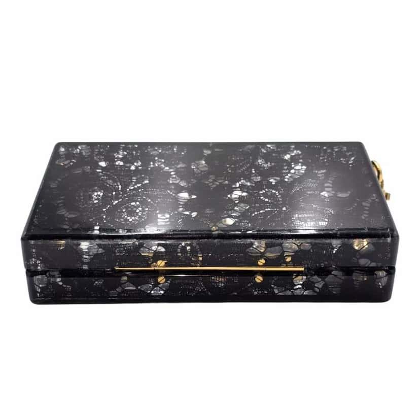 Dolce & Gabbana Black Lace Dolce Clutch Black Leather Very good condition - Model View