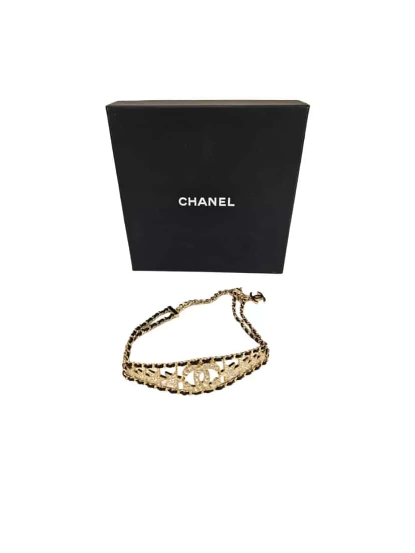 Chanel Leather & Strass Choker Gold Leather Very good condition - Back View