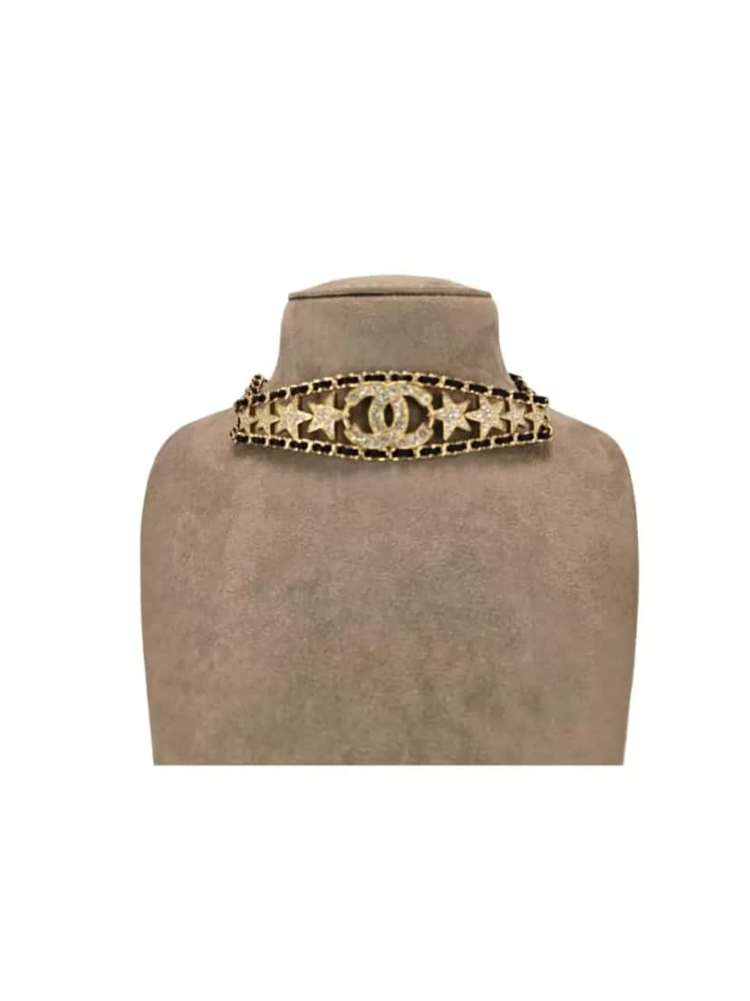 Chanel Leather & Strass Choker Gold Leather Very good condition - Box View