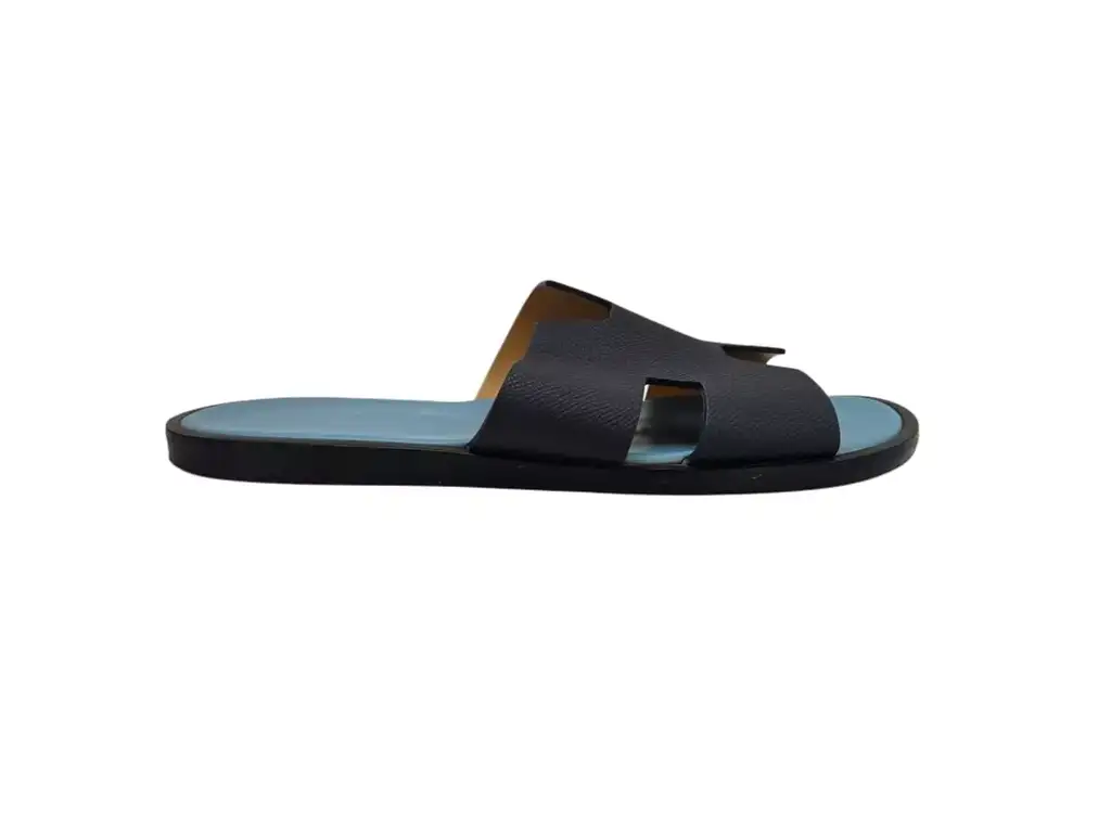 Hermès Blue Izmir Flat Sandals Blue Leather Very good condition - Front View