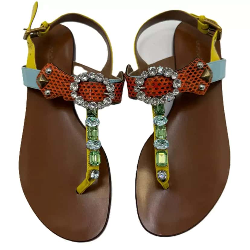 Dolce & Gabbana Women's Flip Flops Slides Brown Leather Good condition - Model View