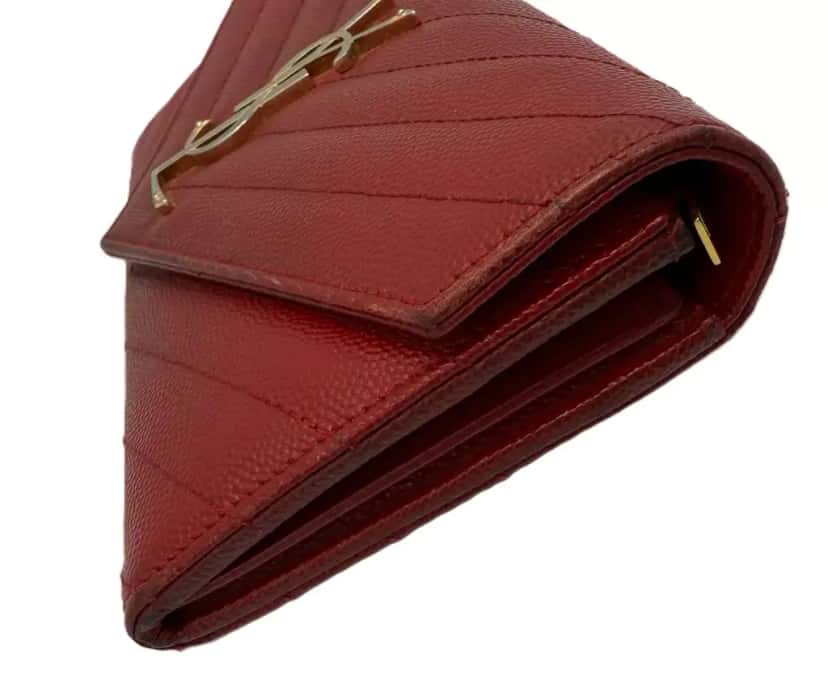 Saint Laurent Red Matelasse Envelope Wallet Red Leather Good condition - Back View