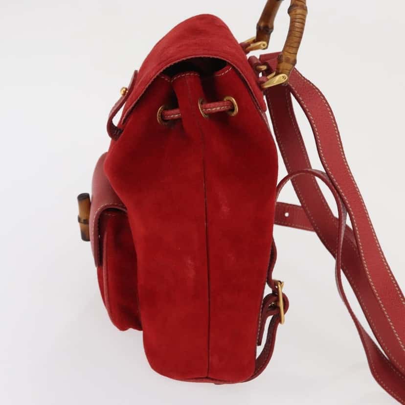 Gucci Vintage Bamboo Backpack Red Suede Good condition - Inside View