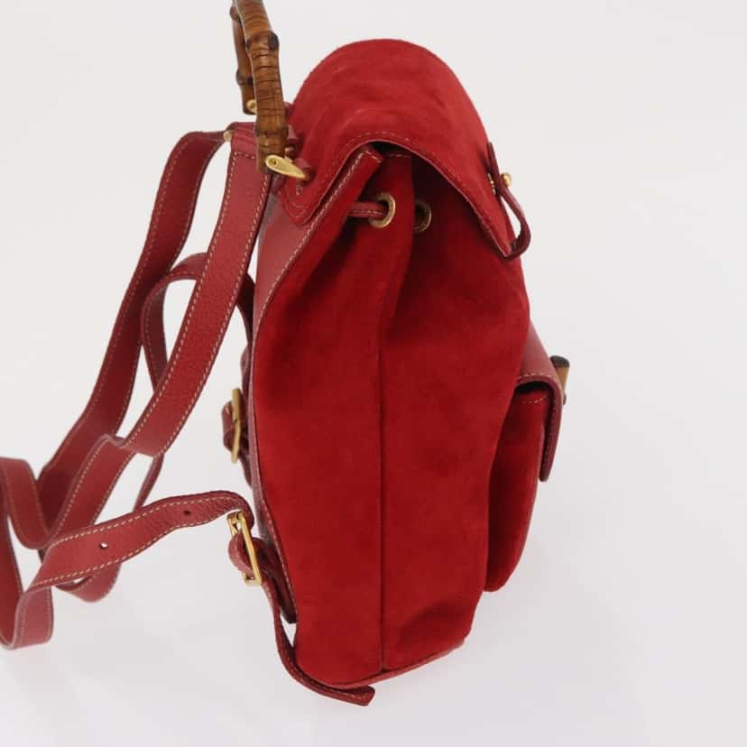Gucci Vintage Bamboo Backpack Red Suede Good condition - Model View