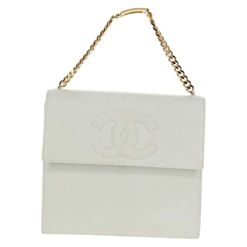 Chanel CC Chain Shoulder Bag White Leather Good condition - Front View