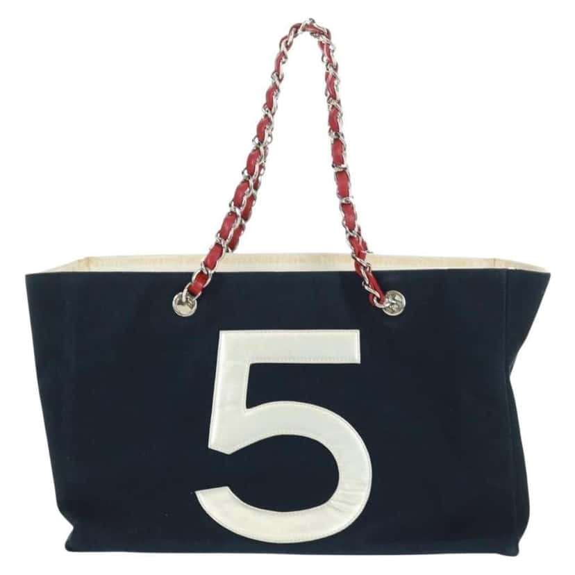 Chanel No.5 Tote Navy Canvas Good condition - Back View