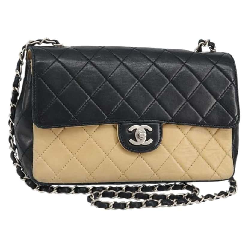 Chanel Vintage Square CC Flap Bag Beige Leather Good condition - Front View