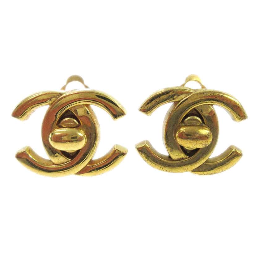 Chanel CC Turnlock Clip-On Earrings Gold Gold Good condition - Front View