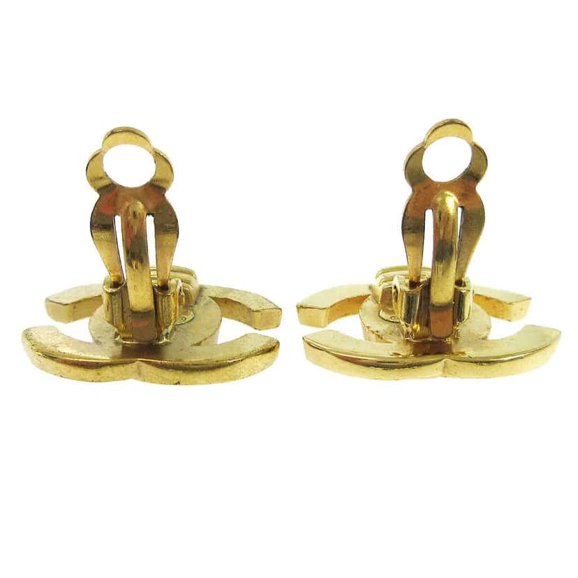 Chanel CC Turnlock Clip-On Earrings Gold Gold Good condition - Back View