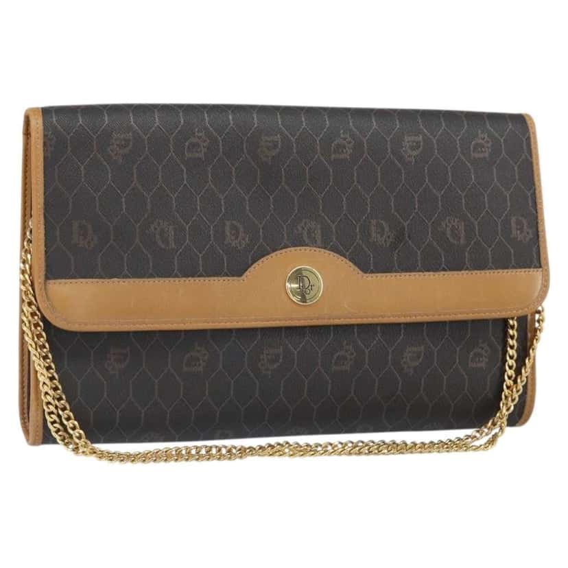 Christian Dior Vintage Honeycomb chain Black Canvas Good condition - Front View