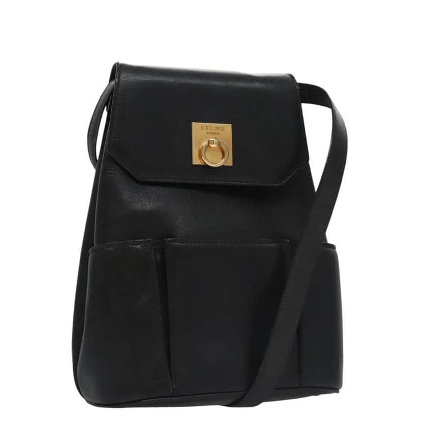 Celine Shoulder Bag Black Leather Good condition - Front View