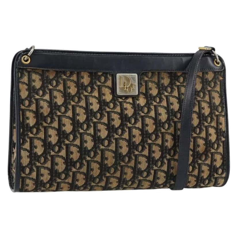 Christian Dior Vintage Trotter Shoulder Bag Navy Canvas Good condition - Front View
