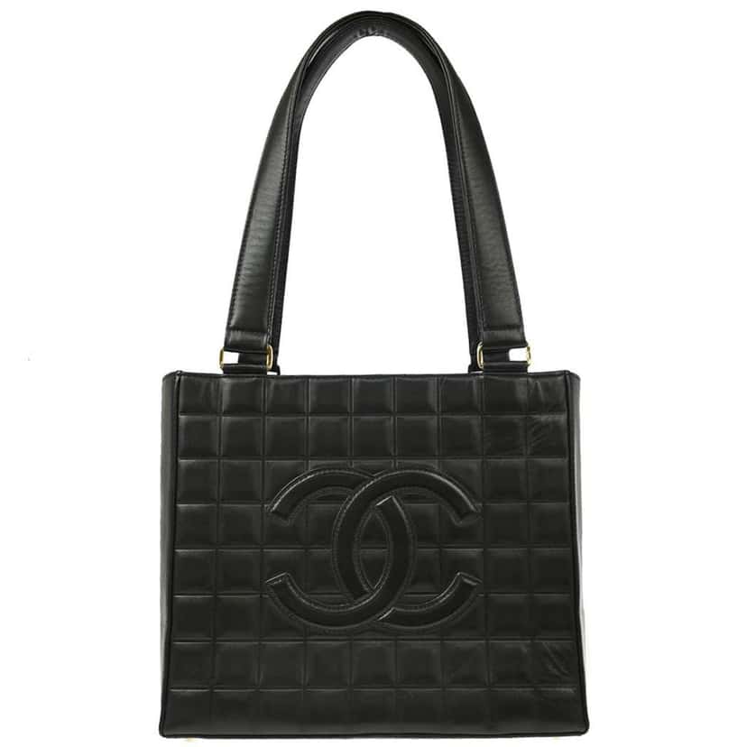 Chanel Chocolate Bar CC Tote Black Leather Good condition - Front View