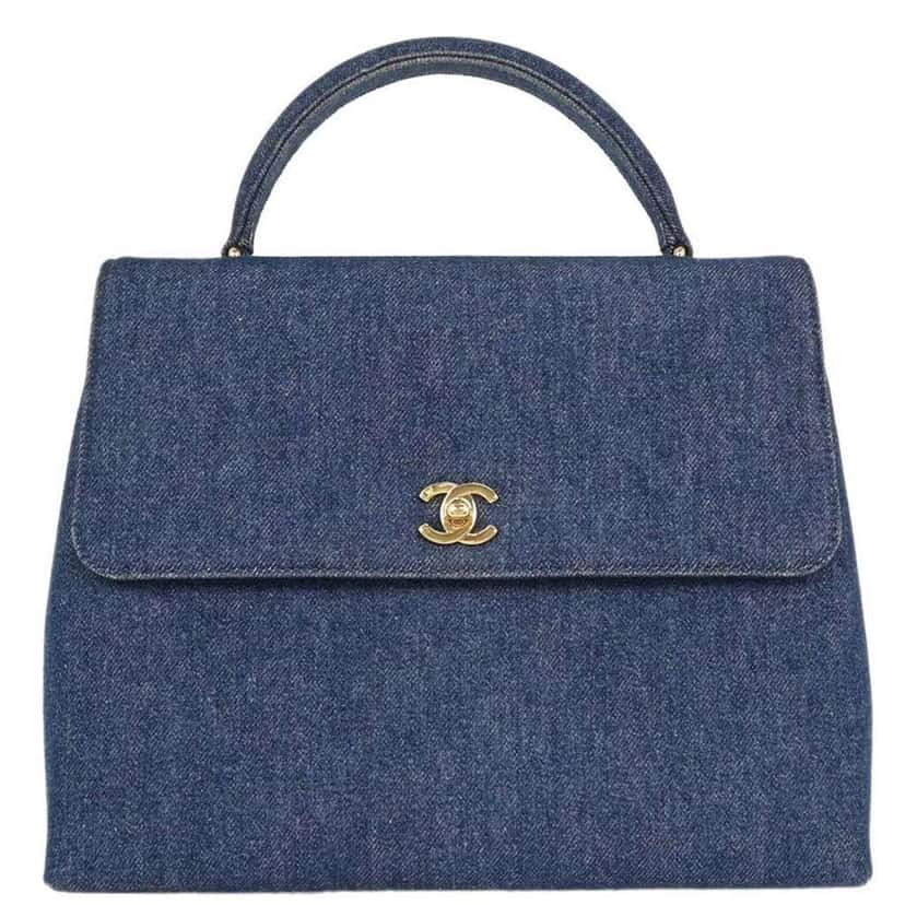 Chanel Vintage Classic Top Handle Flap Bag Blue Good condition - Front View