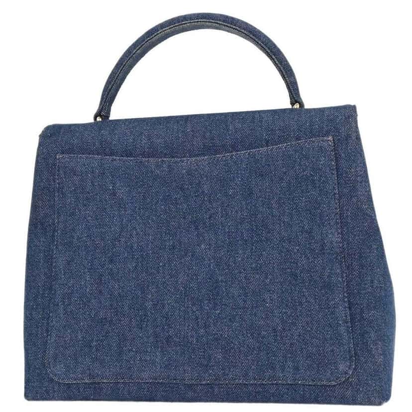 Chanel Vintage Classic Top Handle Flap Bag Blue Good condition - Back View