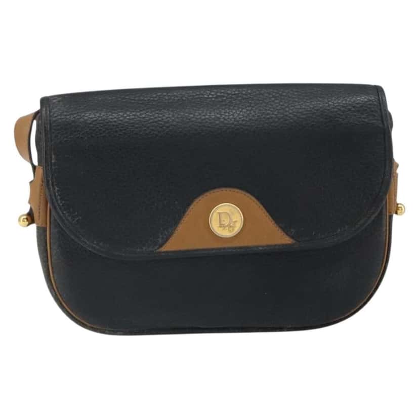 Christian Dior Vintage Shoulder Bag Black Leather Fair condition - Front View