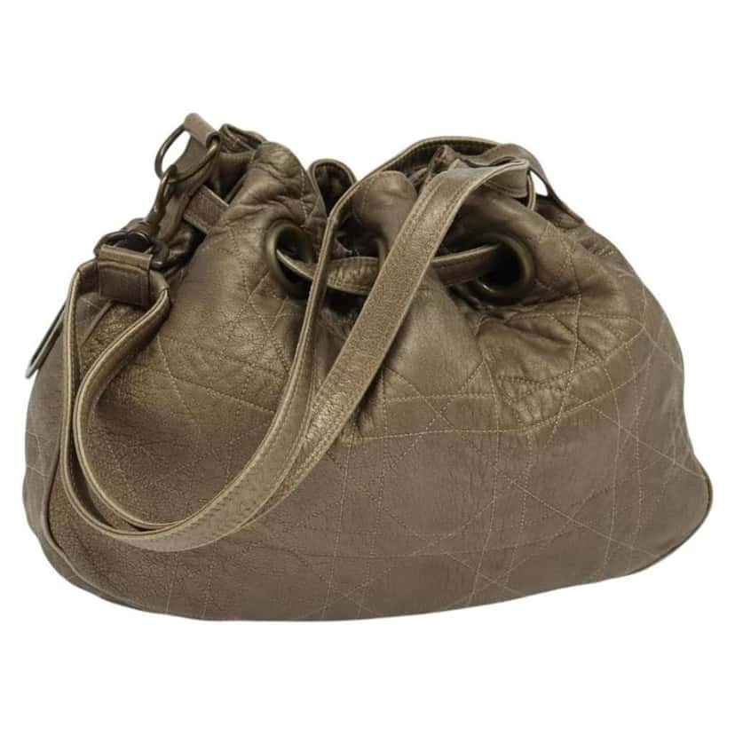 Christian Dior Drawstring Bucket Bag Brown Leather Good condition - Front View