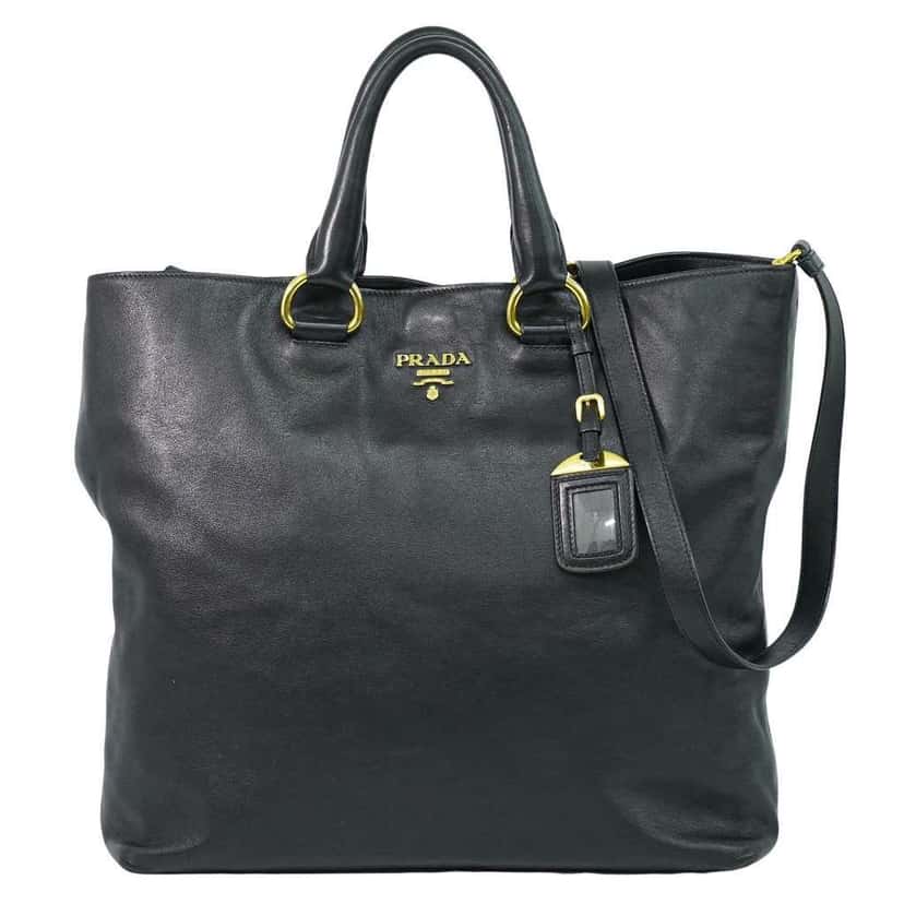 Prada Convertible Shopper Tote Black Leather Good condition - Front View