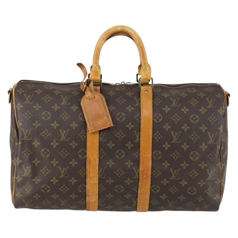 Louis Vuitton Keepall Bandouliere Bag Brown Canvas Fair condition - Front View