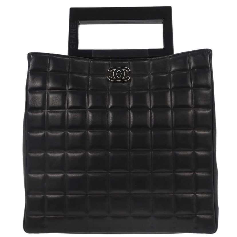 Chanel Chocolate bar tote Black Leather Good condition - Front View