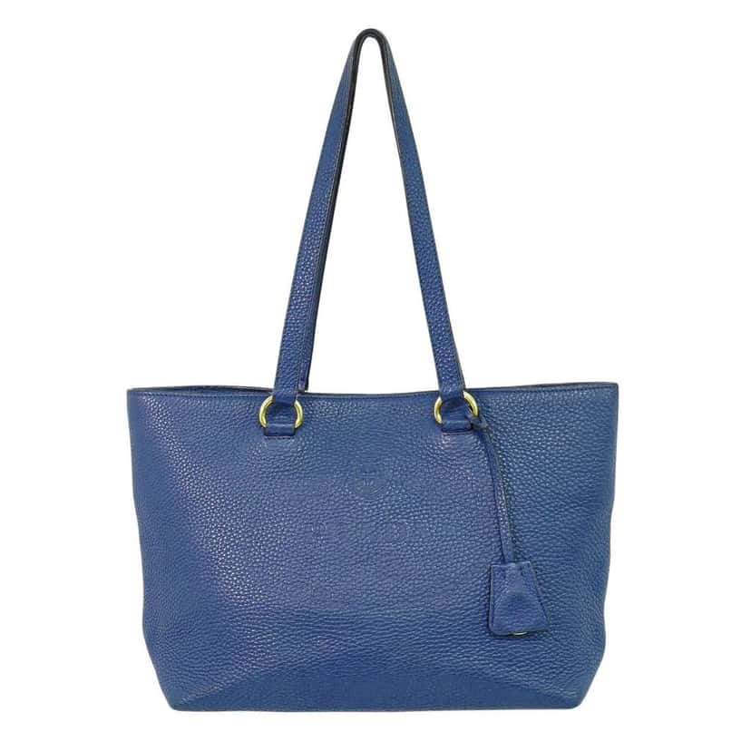 Prada Embossed Logo Open Tote Blue Leather Fair condition - Front View