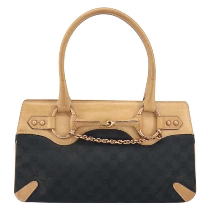 Gucci Horsebit Bracket Tote Black Canvas Good condition - Front View