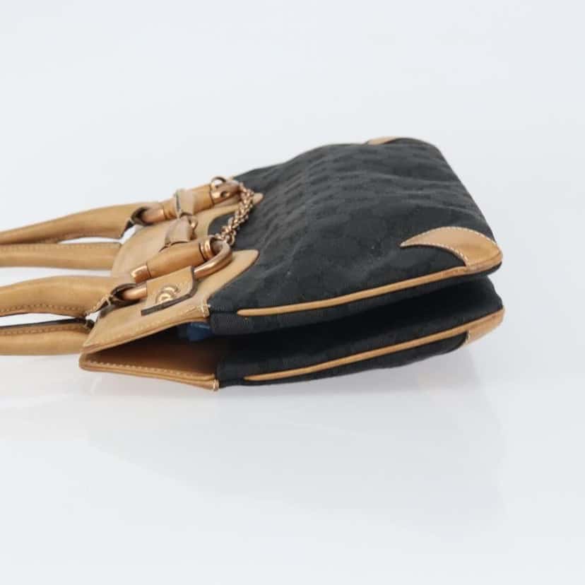 Gucci Horsebit Bracket Tote Black Canvas Good condition - Model View